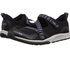 RYKA Kailee Black Purple Mesh Mary Janes Slip On Comfort Shoes,Size 6W